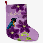 パープルハミングバードクレマチスフラワーホリかわいらしデイ ラージクリスマスストッキング (正面)