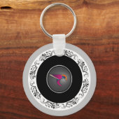パープルハミングバード装飾円形デザイン キーホルダー (正面)