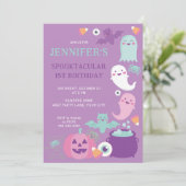 パープルハロウィンスプロックの誕生日パーティー 招待状 (スタンド正面)
