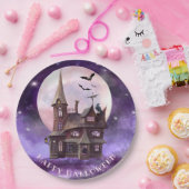 パープルハロウィン幽霊のよく出るハウスこうもりフルムーン ペーパープレート (パーティー)