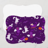 パープルハロウィン猫ミイラ吸血鬼バット魔女 招待状 (正面/裏面)