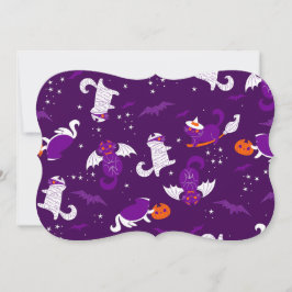 パープルハロウィン猫ミイラ吸血鬼バット魔女 招待状