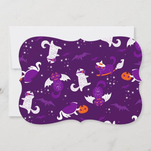 パープルハロウィン猫ミイラ吸血鬼バット魔女 招待状 (正面)
