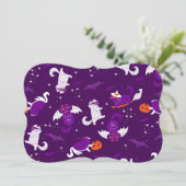 パープルハロウィン猫ミイラ吸血鬼バット魔女 招待状 (スタンド正面)