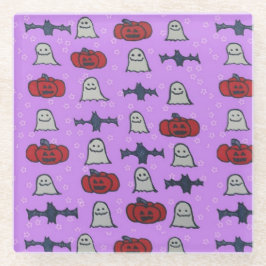 パープルハロウィーンおもしろいプリント ガラスコースター
