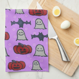パープルハロウィーンおもしろいプリント キッチンタオル