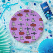 パープルハロウィーンおもしろいプリント ペーパープレート (パーティー)