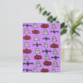 パープルハロウィーンおもしろいプリント ポストカード (スタンド正面)