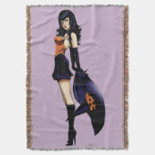 パープルハロウィーンかわいい魔女 スローブランケット (正面縦)