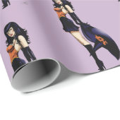 パープルハロウィーンかわいい魔女 ラッピングペーパー (ロールコーナー)