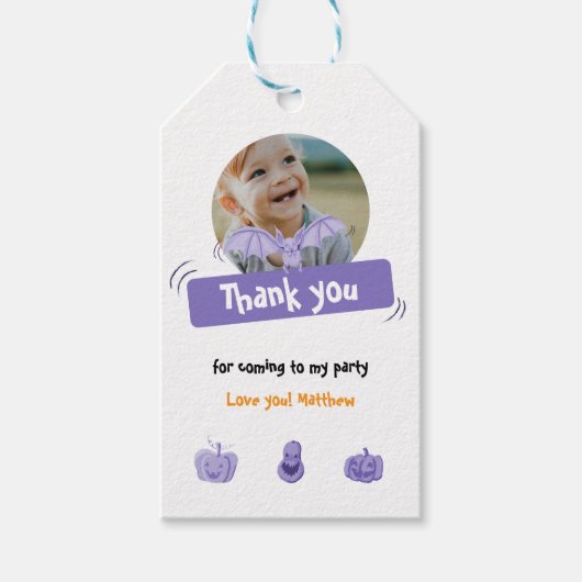 パープルハロウィーンのバースデ感謝していィーパーティー ギフトタグ (正面)