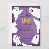 パープルハロウィーンの小さなブー幽霊の赤ちゃんシャワー 招待状 (正面)
