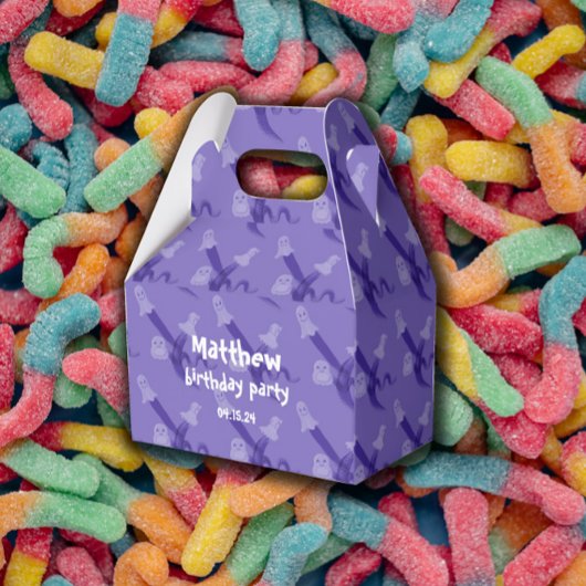 パープルハロウィーンをテーマにした誕生日パーティーのお願いボックス フェイバーボックス