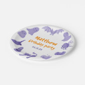 パープルハロウィーンをテーマにした誕生日パーティー紙プレート ペーパープレート (アングル)