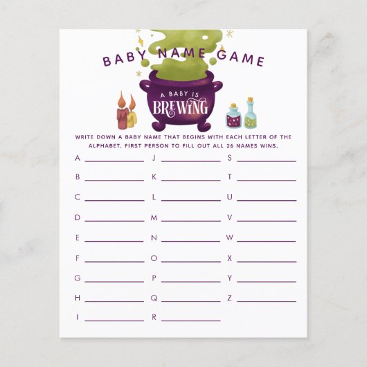 パープルハロウィーンガールベビー名シャワーゲーム (正面)