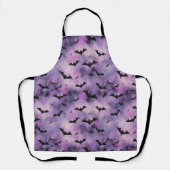 パープルハロウィーンスカイとこうもり-不気味かわいい エプロン (正面)