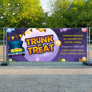 パープルハロウィーントランクまたはトリートキャンディフレームバナー 横断幕