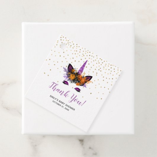 パープルハロウィーンユニコーン赤ちゃんシャワーありがとう フェイバータグ (インサイチュ)