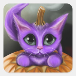 パープルハロウィーン子猫 スクエアシール