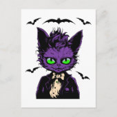 パープルハロウィーン猫とこうもり ポストカード (正面)