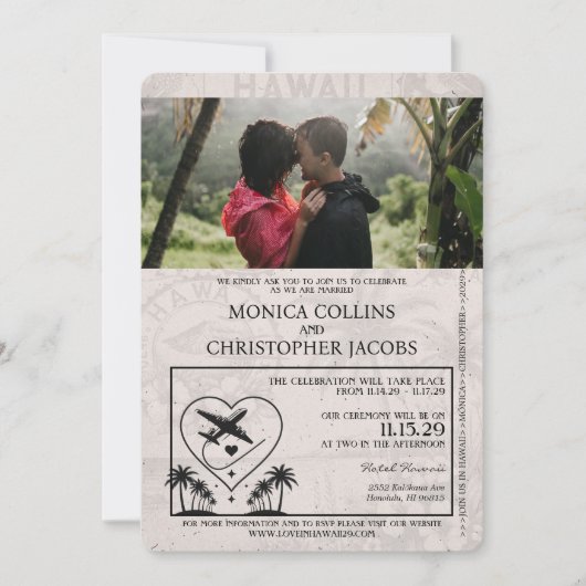 パープルハワイパスポート結婚式招待状 招待状 (正面)