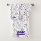 パープルハンドドローすてきドクリスマス雪だるま バスタオルセット (インサイチュ)