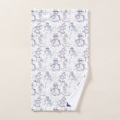 パープルハンドドローすてきドクリスマス雪だるま バスタオルセット (ハンドタオル)