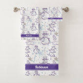 パープルハンドドロークリスマス雪だるまストライプ バスタオルセット (インサイチュ)