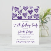 パープルハートの女の子らしい77歳の誕生日 招待状 (スタンド正面)