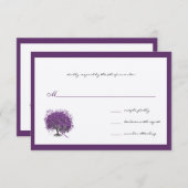 パープルハートの葉の木の境界の結婚式の招待状 出欠カード (正面/裏面)