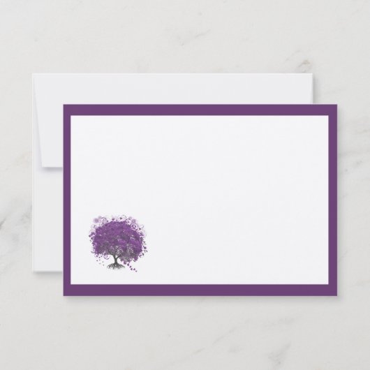 パープルハートの葉の木の境界の結婚式の招待状 出欠カード (裏面)