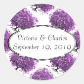 パープルハートの葉の木の結婚式 Save the Date ラウンドシール (正面)