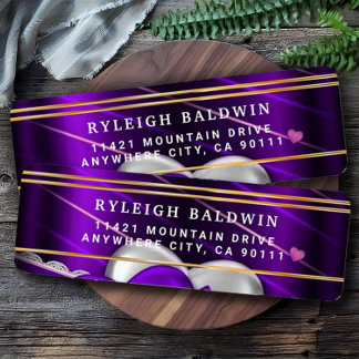 パープルハートエレガント差出人住所ラベル ラベル