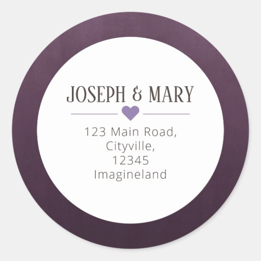 パープルハートクリスマス差出人住所 ラウンドシール (正面)