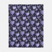 パープルハートパターンスケッチバレンタインデー フリースブランケット (正面)