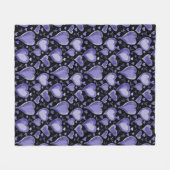 パープルハートパターンスケッチバレンタインデー フリースブランケット (正面(横))