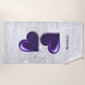 パープルハートパーソナライズされたビーチタオル ビーチタオル (正面)