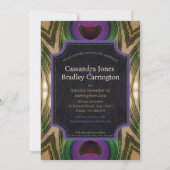 パープルハートピーコックフェザーグリーン金ゴールドグロー 招待状 (裏面)