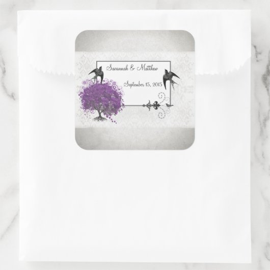 パープルハートリーフツリーウェディング スクエアシール (バッグ)