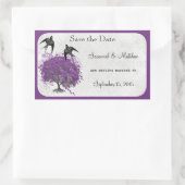 パープルハートリーフツリーウェディング 長方形シール (バッグ)