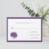 パープルハートリーフツリーボーダーズウェディング招待状 出欠カード (スタンド正面)