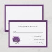 パープルハートリーフツリーボーダーズウェディング招待 出欠カード (正面/裏面)