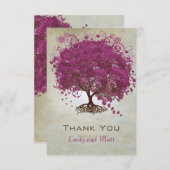 パープルハートリーフツリー ウェディング サンクス サンキューカード (正面/裏面)