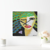 パープルハート抽象芸術アートを持つ女性 スクエア壁時計 (ホーム)