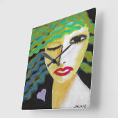 パープルハート抽象芸術アートを持つ女性 スクエア壁時計 (傾斜)