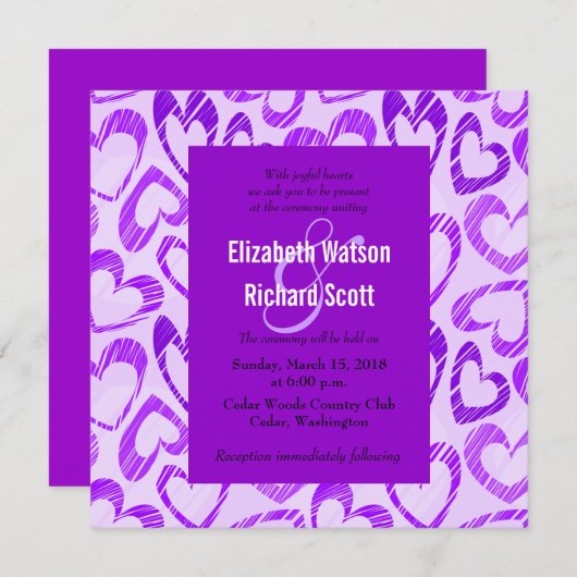 パープルハート結婚式招待状 招待状 (正面/裏面)
