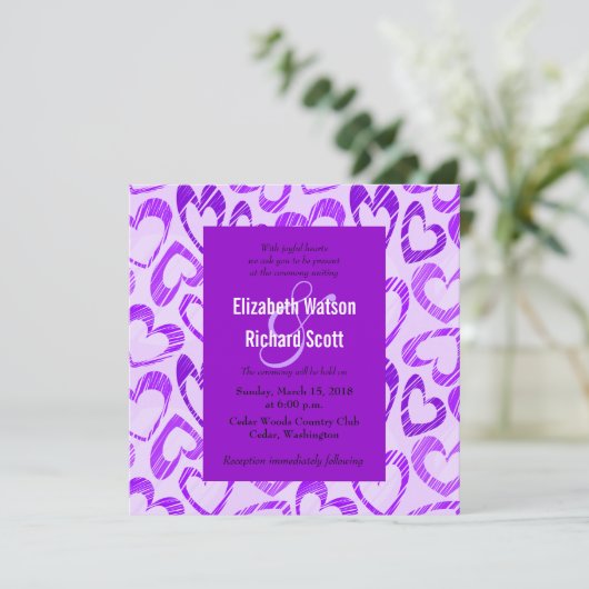 パープルハート結婚式招待状 招待状 (スタンド正面)