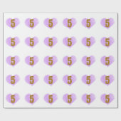 パープルハート金ゴールドグリッター第5誕生日 ラッピングペーパー (フラット)