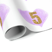 パープルハート金ゴールドグリッター第5誕生日 ラッピングペーパー (ロールコーナー)