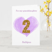 パープルハート金ゴールドグリッター2nd誕生日 カード (黄色い花)